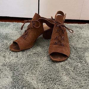 False lace up Velcro sandal heels